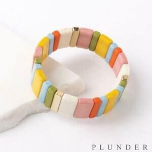 New Plunder "Etta" Multicolored Rectangular Bead Bracelet (7") Large